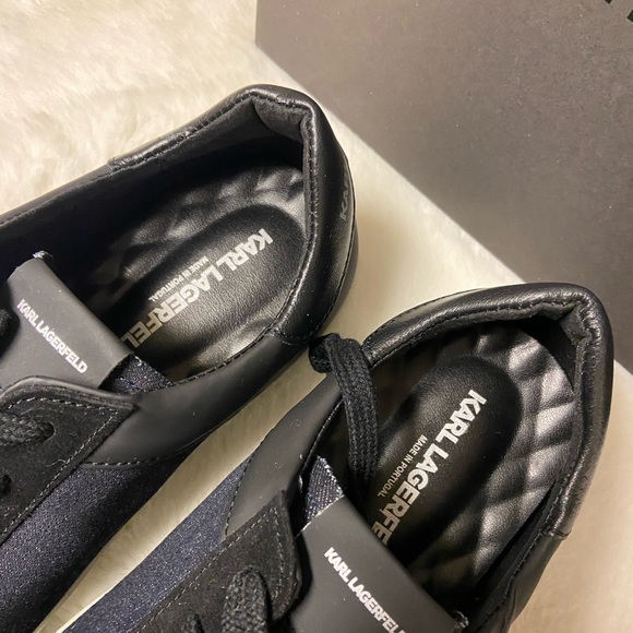 New 9.5 Karl Lagerfeld men’s denim/leather/suede sneakers - Picture 2 of 13